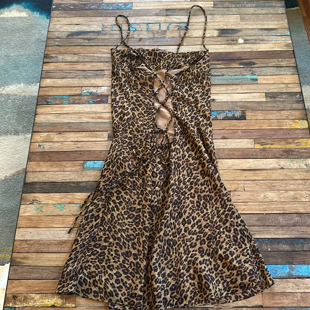 STAUD Leopard Mini Dress Sz L *NWT* - Picture 5 of 8